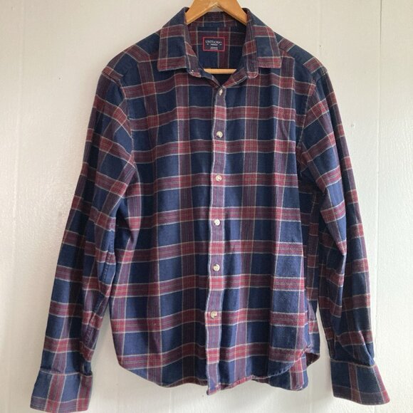 UNTUCKit Flannel Shirt Blue Plaid Long Sleeve Preppy Cozy Size Medium - Picture 1 of 7